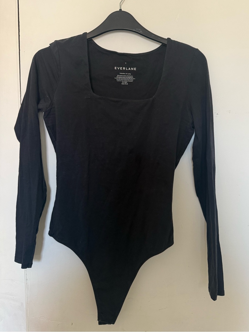 Everlane Black Long Sleeve Square Neck Bodysuit size S